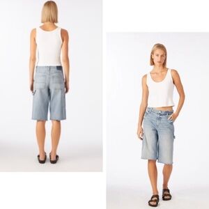 AMO Lucretia Bermuda Carpenter Jean Short Jorts Light Wash Raw Hem Hankering 25